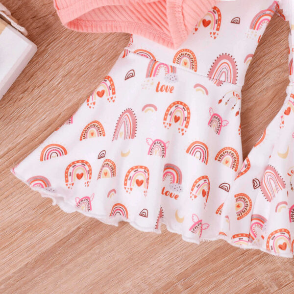 Baby Girl Toddler Summer Bow Suspenders V-neck Short Sleeve Onesie Printed Bell-bottom Pants - Image 3