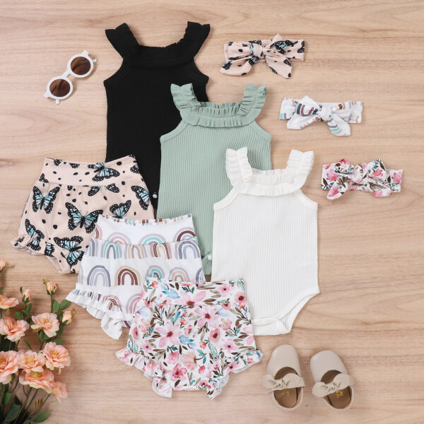 Girls' Vest Onesie Shorts Three-piece Set