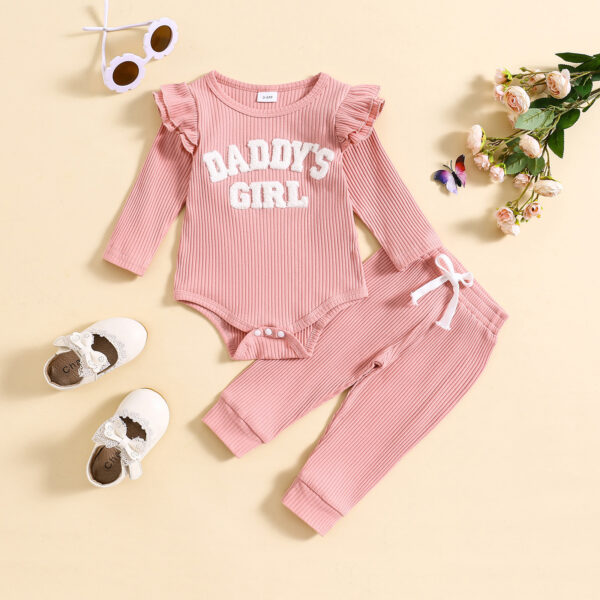 Candy Color Sunken Stripe Letter Embroidery Suit - Image 5