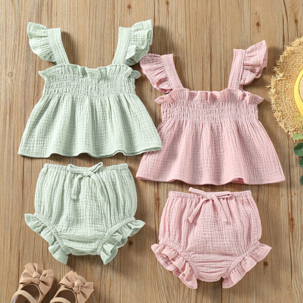 Girls' Solid Color Sling Top Hot Pants Suit - Image 6