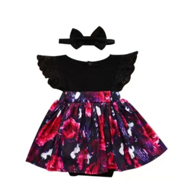 Foreign Trade European Beauty Baby One-Piece Ha Skirt Romper Summer Short-Sleeved New Style Flying Sleeve Flower Children's Print - Image 4