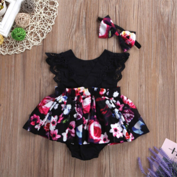 Foreign Trade European Beauty Baby One-Piece Ha Skirt Romper Summer Short-Sleeved New Style Flying Sleeve Flower Children's Print - Image 5