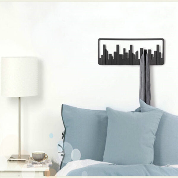 Wall Hanger Mount Multipurpose Hook Sturdy Storage Durable Cityscape Art Clothes Hanger Decor Pastoral Style Black Coat Hanger - Image 5