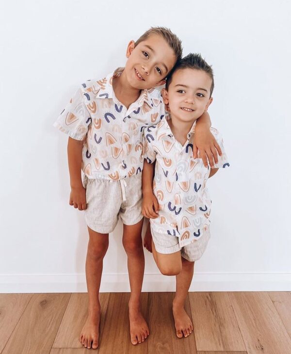 Baby Rainbow Leaves Printed Casual Shorts Suit - Image 5