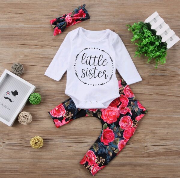 Girls Autumn New Style Clothing Set Baby Cotton Long-sleeved Color Hair Band Three-piece Suit - Image 6