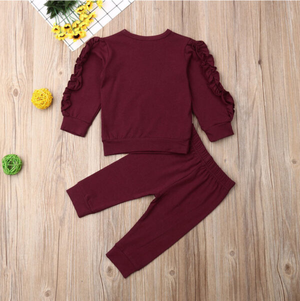 Newborn Baby Boys Girls Ruffles Jumper Solid Long Sleeve Sweatshirt Tops Pants Infant Kids 2Pcs Outfits Clothes Set Fall Clothes - Image 3