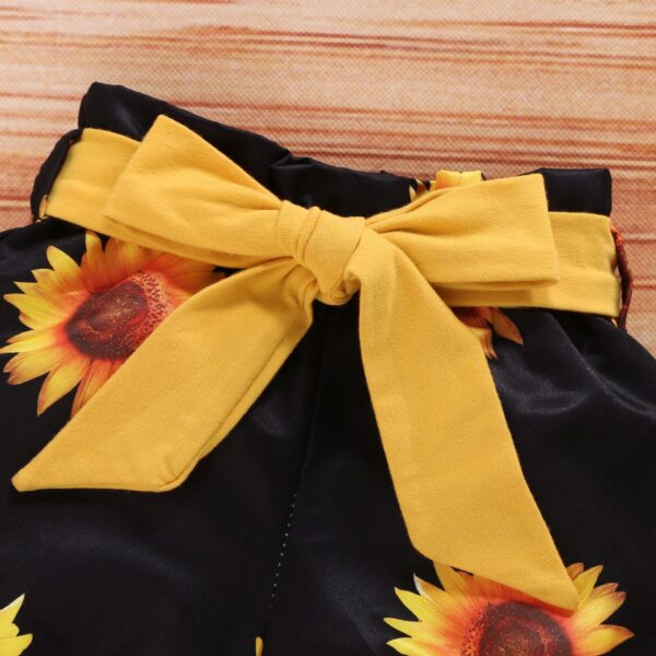 Cute Baby Short Sleeve Letter Jacket Sunflower Shorts Three-piece Set - Image 7