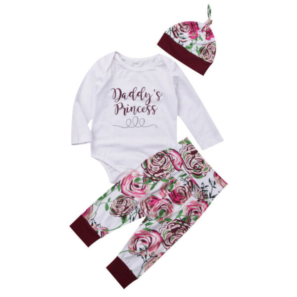 Girls Autumn New Style Clothing Set Baby Cotton Long-sleeved Color Hair Band Three-piece Suit - Image 5