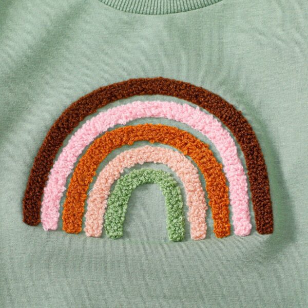 Children's Four-color Towel Embroidery Rainbow Long-sleeved Shirt Fake Drawstring Trousers Two-piece Set - Image 5