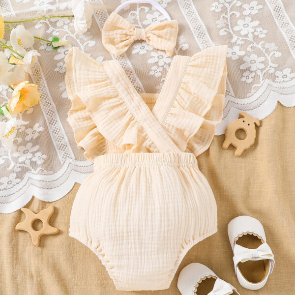 Baby Headband Newborn Girl Cotton Lace Romper - Image 3