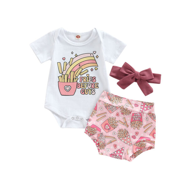 Girls' Short-sleeved Shorts Headscarf Three-piece Set - Image 7