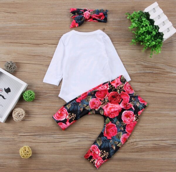 Girls Autumn New Style Clothing Set Baby Cotton Long-sleeved Color Hair Band Three-piece Suit - Image 4