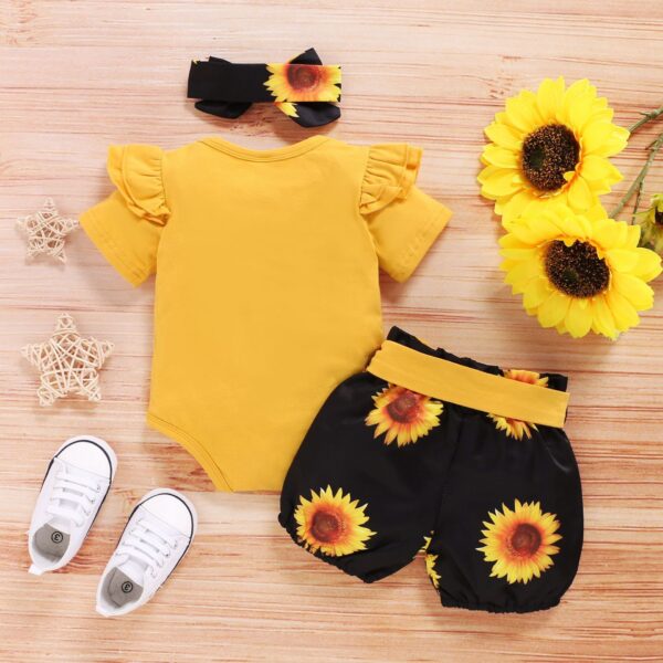 Cute Baby Short Sleeve Letter Jacket Sunflower Shorts Three-piece Set - Image 8