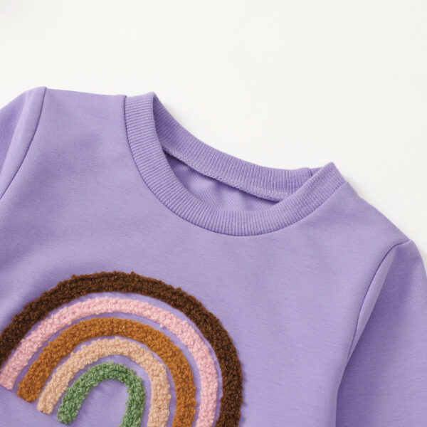Children's Four-color Towel Embroidery Rainbow Long-sleeved Shirt Fake Drawstring Trousers Two-piece Set - Image 8