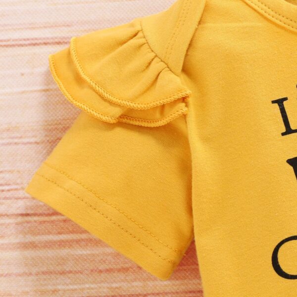 Cute Baby Short Sleeve Letter Jacket Sunflower Shorts Three-piece Set - Image 4