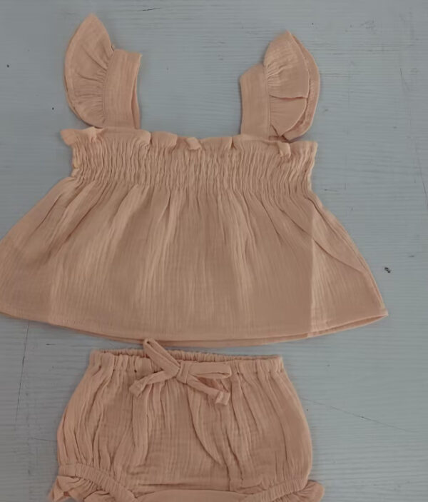 Girls' Solid Color Sling Top Hot Pants Suit - Image 3