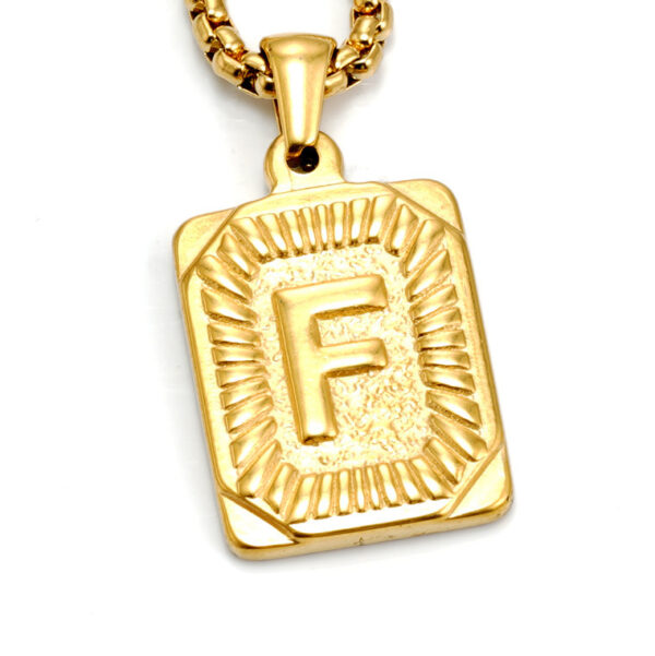 European And American Fashion Men's All-stainless Steel Letter Pendant Gold-plated 18K Titanium Steel Letter Necklace - Image 3