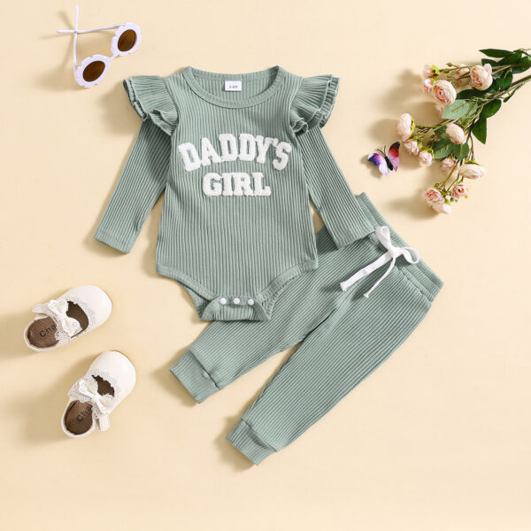 Candy Color Sunken Stripe Letter Embroidery Suit - Image 2