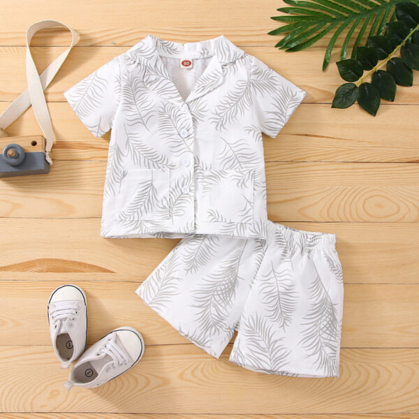 Baby Rainbow Leaves Printed Casual Shorts Suit - Image 2