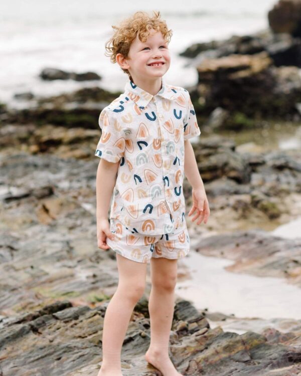 Baby Rainbow Leaves Printed Casual Shorts Suit - Image 7