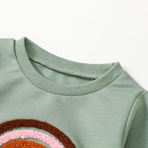 Children's Four-color Towel Embroidery Rainbow Long-sleeved Shirt Fake Drawstring Trousers Two-piece Set - Image 9