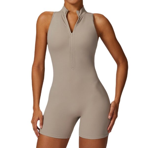 Fitness Yoga Jumpsuit With Zipper Summer Backless Shorts Jumpsuit Bodysuit For Women Clothing - Image 9